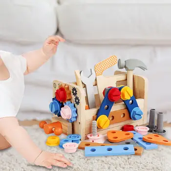 עץ ארגז כלי בניית סט צעצוע מתנה עבור ילדים בגילאי 3,4,5,6,7 שנים