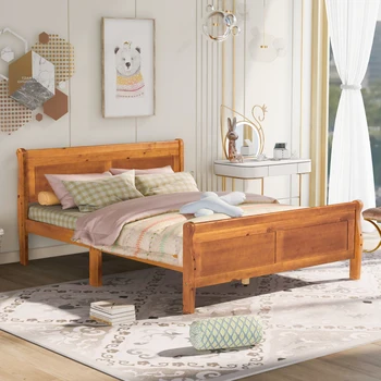 עץ פלטפורמה המיטה,מינימליסטי מיטת קווין סייז עם המיטה, עץ פסיס תמיכה,עיצוב קלאסי מיטה נוחה בחדר השינה