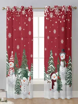 פתיתי שלג חג המולד העצום וילונות בסלון חלון שקוף ואל טול וילון Cortinas וילונות עיצוב הבית