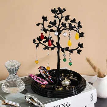 ציפור עץ תכשיטים דוכן תצוגה עם מגש עגילים, שרשרת, טבעת מתקני אחסון שולחן איפור תכשיטים ארגונית ראווה הולדר