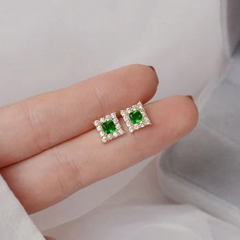 קוריאה תכשיטי אופנה ריבוע ירוק קריסטל עגילים לנשים מצופה בציפוי כסף אנטי-אלרגיה איכות גבוהה עגיל מתנות