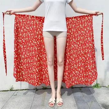 קיץ פרחונית חצאית חדשה תחרה שיפון חתיכה אחת לעטוף את שמלת החג הגנה מפני השמש חוף חצאיות נשים