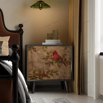 רטרו אור יוקרה שולחן ליד המיטה, חדר שינה קישוט קיר, עץ מלא ארון לאחסון, בסגנון צרפתי
