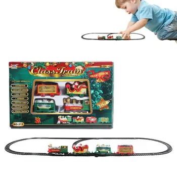 רכבת צעצוע מיני רכבת עם אורות וקול הבורא מומחה חופשת חורף פסי רכבת צעצועים חג המולד מתנות יום הולדת לילדים