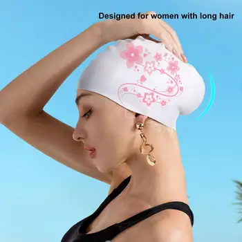 שחייה כובע אופנתי פרחוני הדפסה לשחות כובעים עבור נשים עמיד למים סיליקון אלסטי כובעים עם אוזניים הגנה על בנות מבוגרים בריכה